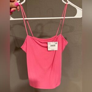 American Eagle Pink Ribbed Spaghetti-Strap Crop Tank Top